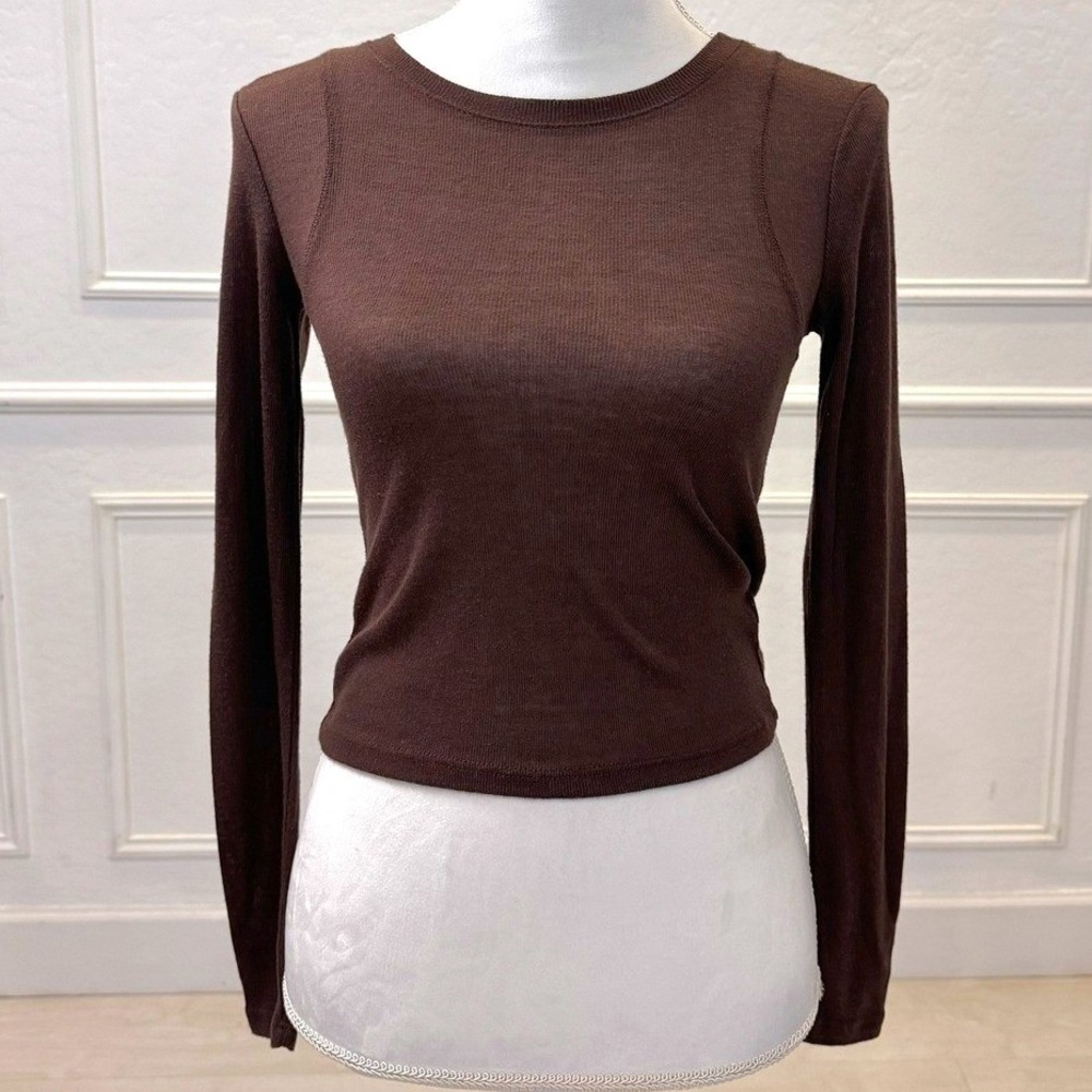PacSun Y2K Clean Girl Basic Layering Long Sleeve Top Women S Brown EST.PAC 1980 - Picture 3 of 8
